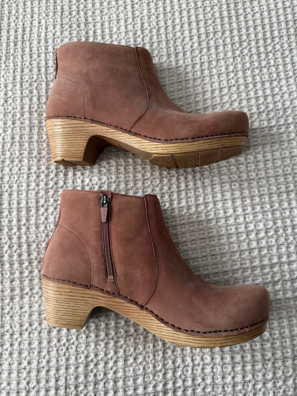 Dansko Women's Chestnut Brown Suede Ankle Booties with Side Zip - Picture 4 of 7